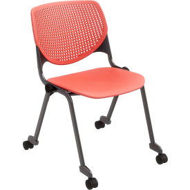 KFI Studios Kool Armless Stacking Chair with Casters Polypropylene Coral Seat/Black Frame CS2300SB-P41