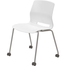 KFI Studios Imme Armless Stacking Chair with Casters Polypropylene White Seat/Silver Frame CS2700SL-P08