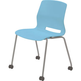 KFI Studios Imme Armless Stacking Chair with Casters Polypropylene Sky Blue Seat/Silver Frame CS2700SL-P35
