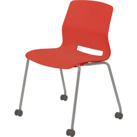KFI Studios Imme Armless Stacking Chair with Casters Polypropylene Coral Seat/Silver Frame CS2700SL-P41