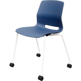 KFI Studios Imme Armless Stacking Chair with Casters Polypropylene Navy Seat/White Frame CS2700WH-P03