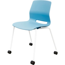 KFI Studios Imme Armless Stacking Chair with Casters Polypropylene Sky Blue Seat/White Frame CS2700WH-P35