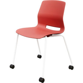 KFI Studios Imme Armless Stacking Chair with Casters Polypropylene Coral Seat/White Frame CS2700WH-P41