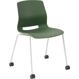 KFI Studios Imme Armless Stacking Chair with Casters Polypropylene Slate Green Seat/White Frame CS2700WH-P50