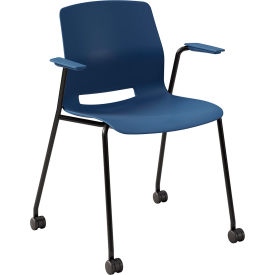 KFI Studios Imme Stacking Chair with Fixed Arms & Casters Polypropylene Navy Seat/Black Frame CS2701BK-P03