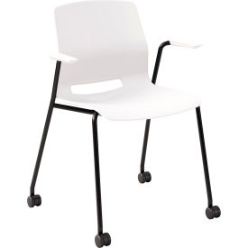 KFI Studios Imme Stacking Chair with Fixed Arms & Casters Polypropylene White Seat/Black Frame CS2701BK-P08