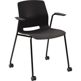 KFI Studios Imme Stacking Chair with Fixed Arms & Casters Polypropylene Black Seat/Frame CS2701BK-P10