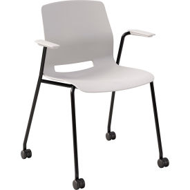 KFI Studios Imme Stacking Chair w/ Fixed Arms & Casters Polypropylene Light Gray Seat/Black Frame CS2701BK-P13