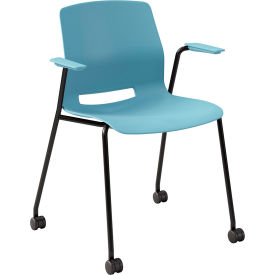 KFI Studios Imme Stacking Chair with Fixed Arms & Casters Polypropylene Sky Blue Seat/Black Frame CS2701BK-P35