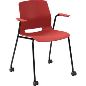 KFI Studios Imme Stacking Chair with Fixed Arms & Casters Polypropylene Coral Seat/Black Frame CS2701BK-P41