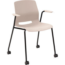 KFI Studios Imme Stacking Chair with Fixed Arms & Casters Polypropylene Moonbeam Seat/Black Frame CS2701BK-P45