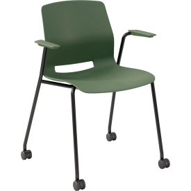 KFI Studios Imme Stacking Chair w/ Fixed Arms & Casters Polypropylene Slate Green Seat/Black Frame CS2701BK-P50