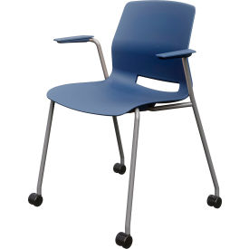 KFI Studios Imme Stacking Chair with Fixed Arms & Casters Polypropylene Navy Seat/Silver Frame CS2701SL-P03