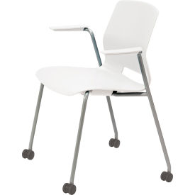 KFI Studios Imme Stacking Chair with Fixed Arms & Casters Polypropylene White Seat/Silver Frame CS2701SL-P08