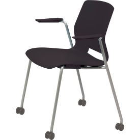 KFI Studios Imme Stacking Chair with Fixed Arms & Casters Polypropylene Black Seat/Silver Frame CS2701SL-P10