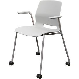 KFI Studios Imme Stacking Chair w/ Fixed Arms & Casters Polypropylene Light Gray Seat/Silver Frame CS2701SL-P13