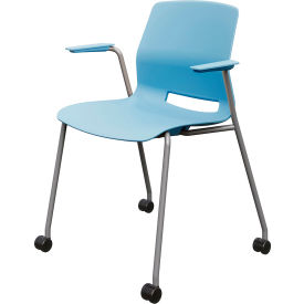 KFI Studios Imme Stacking Chair with Fixed Arms & Casters Polypropylene Sky Blue Seat/Silver Frame CS2701SL-P35