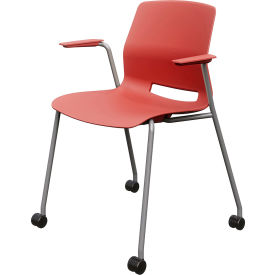 KFI Studios Imme Stacking Chair with Fixed Arms & Casters Polypropylene Coral Seat/Silver Frame CS2701SL-P41