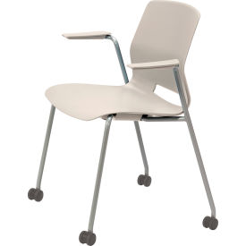 KFI Studios Imme Stacking Chair with Fixed Arms & Casters Polypropylene Moonbeam Seat/Silver Frame CS2701SL-P45