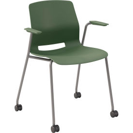 KFI Studios Imme Stacking Chair w/Fixed Arms & Casters Polypropylene Slate Green Seat/Silver Frame CS2701SL-P50