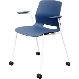 KFI Studios Imme Stacking Chair with Fixed Arms & Casters Polypropylene Navy Seat/White Frame CS2701WH-P03