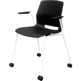 KFI Studios Imme Stacking Chair with Fixed Arms & Casters Polypropylene Black Seat/White Frame CS2701WH-P10
