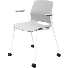 KFI Studios Imme Stacking Chair w/ Fixed Arms & Casters Polypropylene Light Gray Seat/White Frame CS2701WH-P13