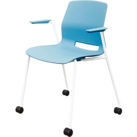 KFI Studios Imme Stacking Chair with Fixed Arms & Casters Polypropylene Sky Blue Seat/White Frame CS2701WH-P35