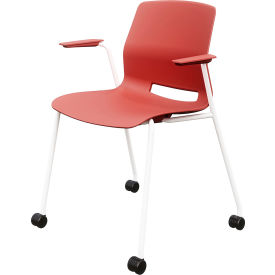 KFI Studios Imme Stacking Chair with Fixed Arms & Casters Polypropylene Coral Seat/White Frame CS2701WH-P41