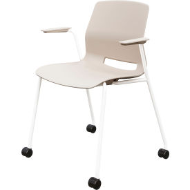 KFI Studios Imme Stacking Chair with Fixed Arms & Casters Polypropylene Moonbeam Seat/White Frame CS2701WH-P45
