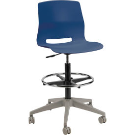 KFI Studios Imme Stacking Drafting Stool with Casters Polypropylene Navy Seat/Silver Frame DS2700-P03