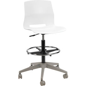 KFI Studios Imme Stacking Drafting Stool with Casters Polypropylene White Seat/Silver Frame DS2700-P08