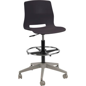 KFI Studios Imme Stacking Drafting Stool with Casters Polypropylene Black Seat/Silver Frame DS2700-P10