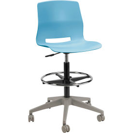 KFI Studios Imme Stacking Drafting Stool with Casters Polypropylene Sky Blue Seat/Silver Frame DS2700-P35