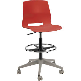 KFI Studios Imme Stacking Drafting Stool with Casters Polypropylene Coral Seat/Silver Frame DS2700-P41