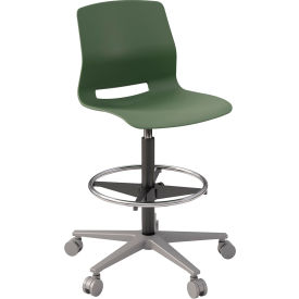 KFI Studios Imme Stacking Drafting Stool with Casters Polypropylene Slate Green Seat/Silver Frame DS2700-P50