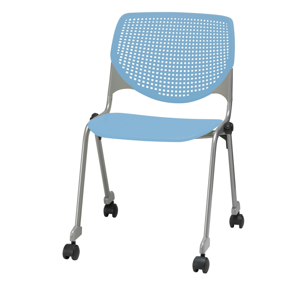 KFI Studios KOOL Stacking Chair With Casters, Sky Blue/Silver MPN:CS2300-P35