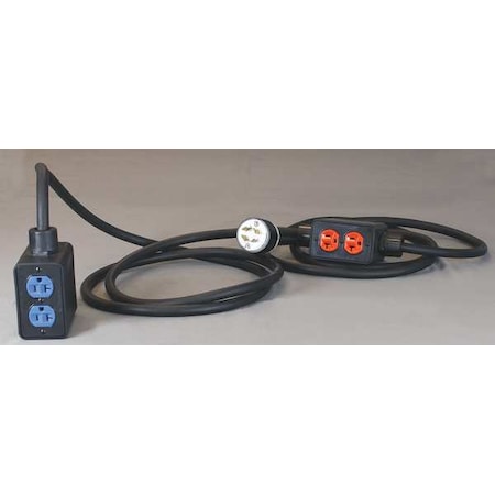 SOOW; Stringer Extension Cord, 12 AWG, Indoor, 12/4, 4 Outlets, 5-20R, Black, Rubber, L14-20P MPN:PS6DD2-520-B12G-L1420D