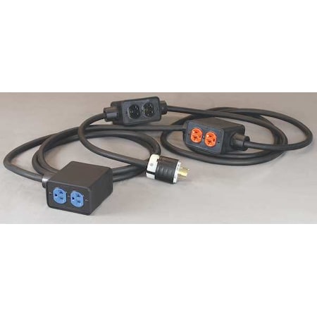 SOOW; Stringer Extension Cord, 10 AWG, Indoor, 10/5, 6 Outlets, 5-20R, Black, Rubber, L21-20P MPN:PS6DD3-520-B10G-L2120D