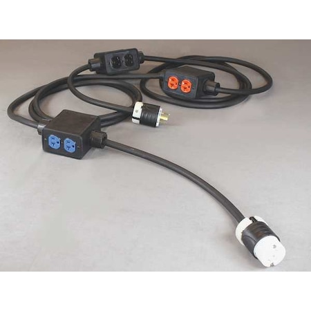 SOOW; Feed Through Stringer Extension Cord, 10 AWG, Indoor, 10/5, 6 Outlets, 5-20R, Black, Rubber MPN:PS6DD3-520-B10G-L2120F