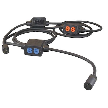 SOOW; Feed Through Stringer Extension Cord, 12 AWG, Indoor, 12/3, 6 Outlets, 5-20R, Black, Rubber MPN:PS6DD3-520-B12G-520F