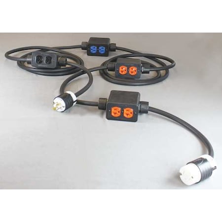 SOOW; Feed Through Stringer Extension Cord, 12 AWG, Indoor, 12/4, 8 Outlets, 5-20R, Black, Rubber MPN:PS6DD4-520-B12M-L1420F