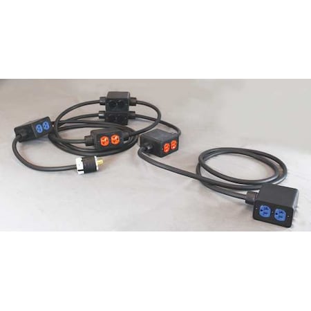 SOOW; Stringer Extension Cord, 10 AWG, Indoor, 10/5, 12 Outlets, 5-20R, Black, Rubber, L21-20P MPN:PS6DD6-520-B10M-L2120D