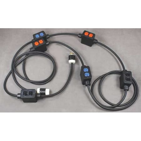 SOOW; Feed Through Stringer Extension Cord, 10 AWG, Indoor, 10/5, 12 Outlets, 5-20R, Black, Rubber MPN:PS6DD6-520-B10M-L2120F