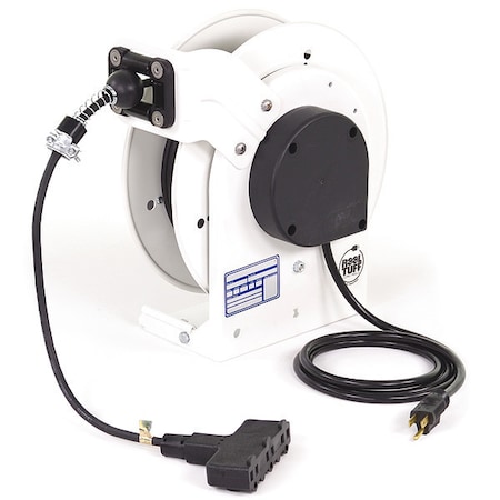 Cord Reel, NEMA 5-15P, 16 AWG, White Reel Color, 50 ft Length MPN:RTAN3LW-WTT515-B16K