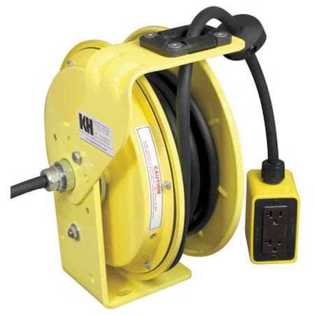 Cord Reel With Hand Lamp, Spring Retracted, NEMA 5-20R, 12 AWG, Yellow Reel Color, 25 ft Length MPN:RTBB3L-WDD520-J12F