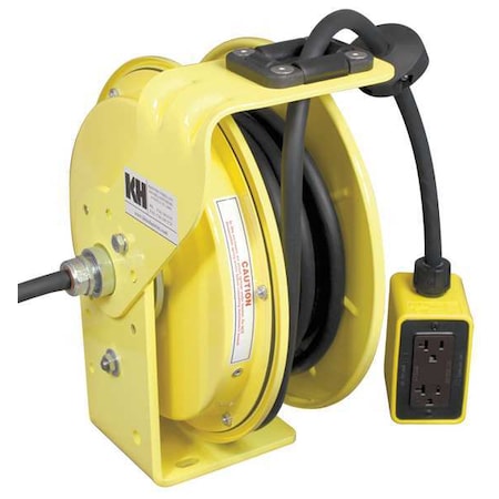 Cord Reel With Hand Lamp, Spring Retracted, NEMA 5-20R, 12 AWG, Yellow Reel Color, 50 ft Length MPN:RTBB3L-WDD520-J12K