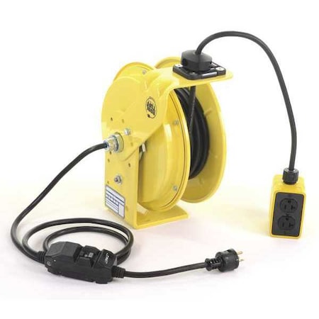 Cord Reel With Hand Lamp, Spring Retracted, NEMA 5-20R, 12 AWG, Yellow Reel Color, 25 ft Length MPN:RTBB3L-WGB520-J12F