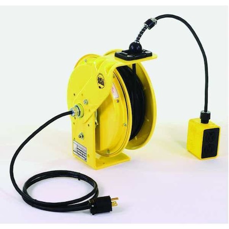 Cord Reel With Hand Lamp, Spring Retracted, Flying Lead, 12 AWG, Yellow Reel Color, 50 ft Length MPN:RTFH4L-WW-B12K