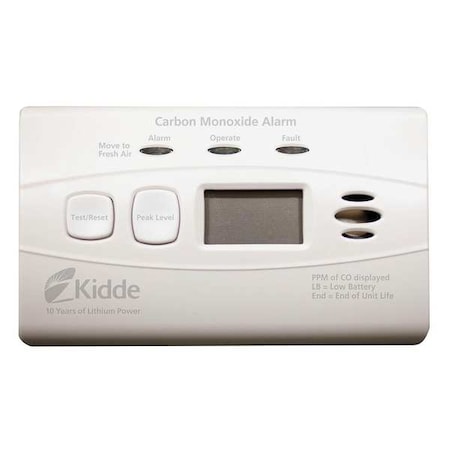 Carbon Monoxide Alarm, 85 dB at 10 ft, Sealed Lithium Ion, Electrochemical Battery Backup: No MPN:C3010-D